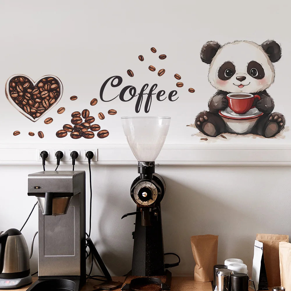 🐼☕ Naklejka ścienna – Panda pijąca kawę 🐼☕