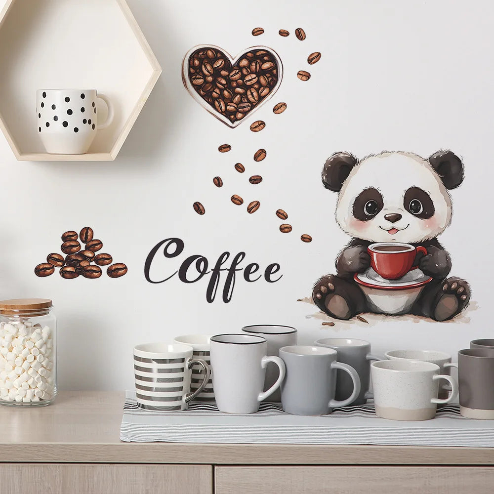 🐼☕ Naklejka ścienna – Panda pijąca kawę 🐼☕