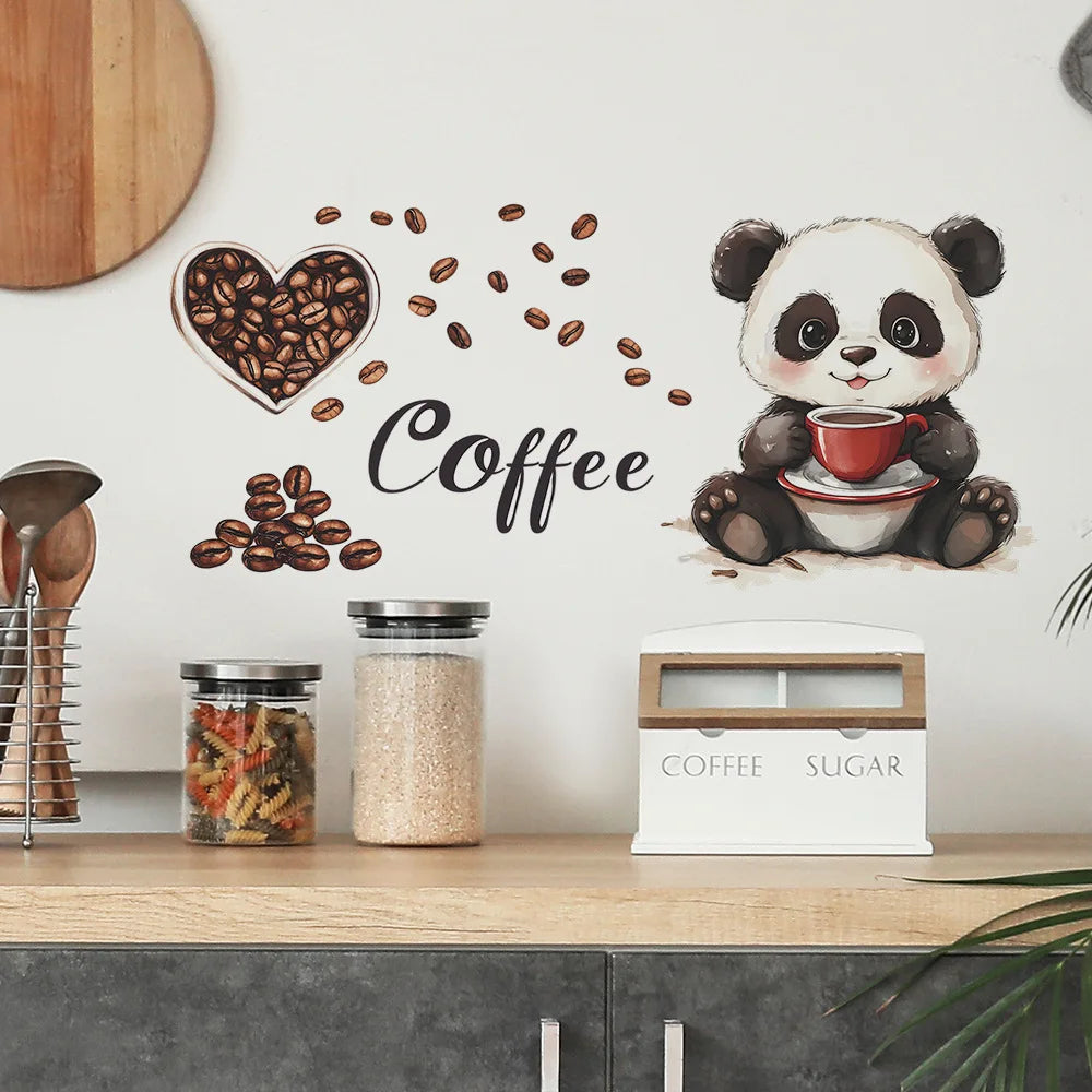🐼☕ Naklejka ścienna – Panda pijąca kawę 🐼☕