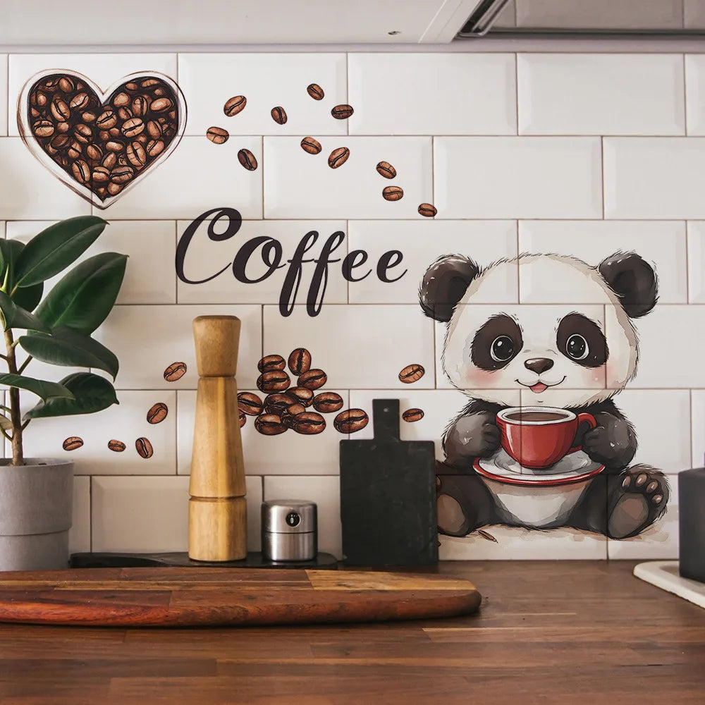🐼☕ Naklejka ścienna – Panda pijąca kawę 🐼☕